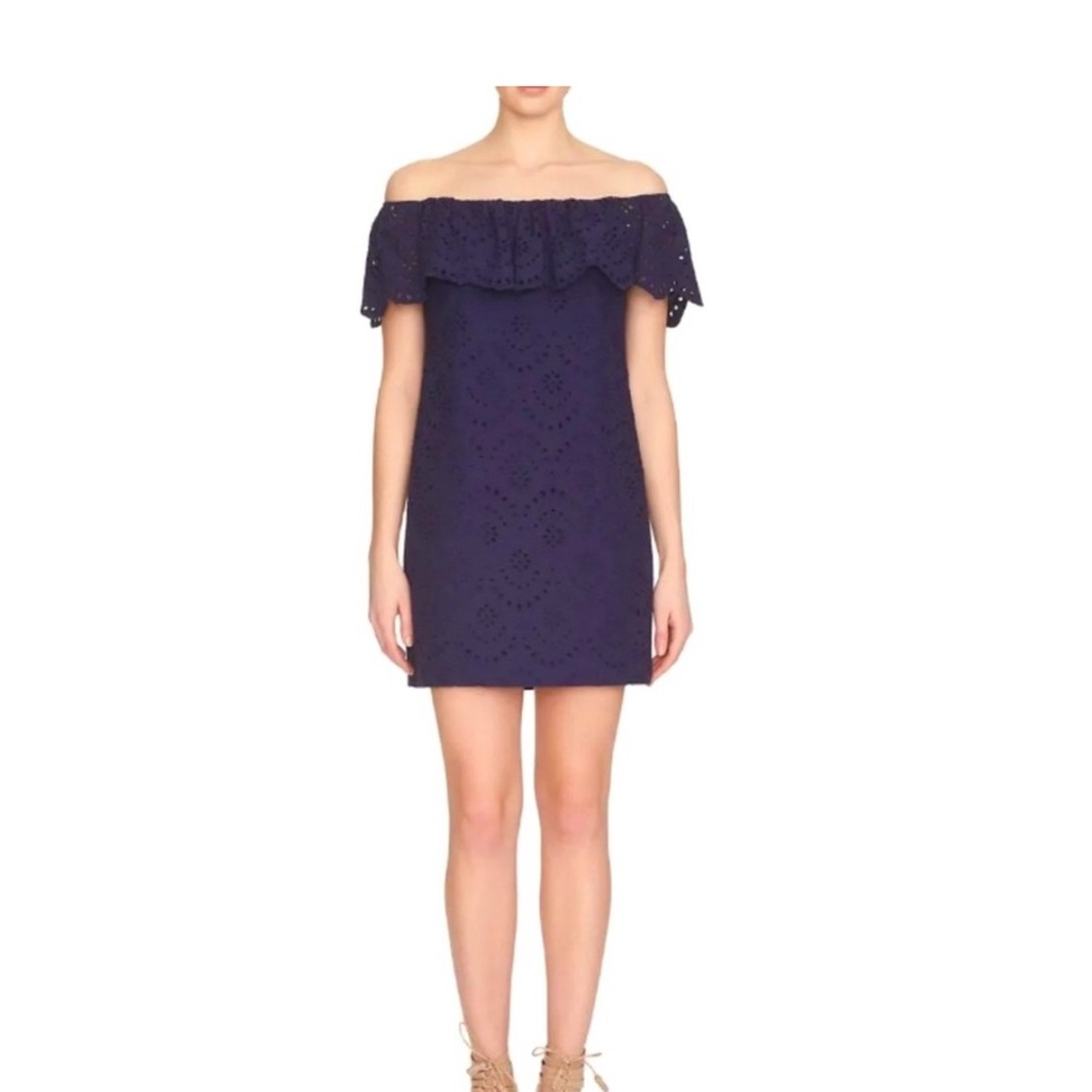 Cynthia Steffe Liliana‎ Off-The-Shoulder Eyelet Dress - navy